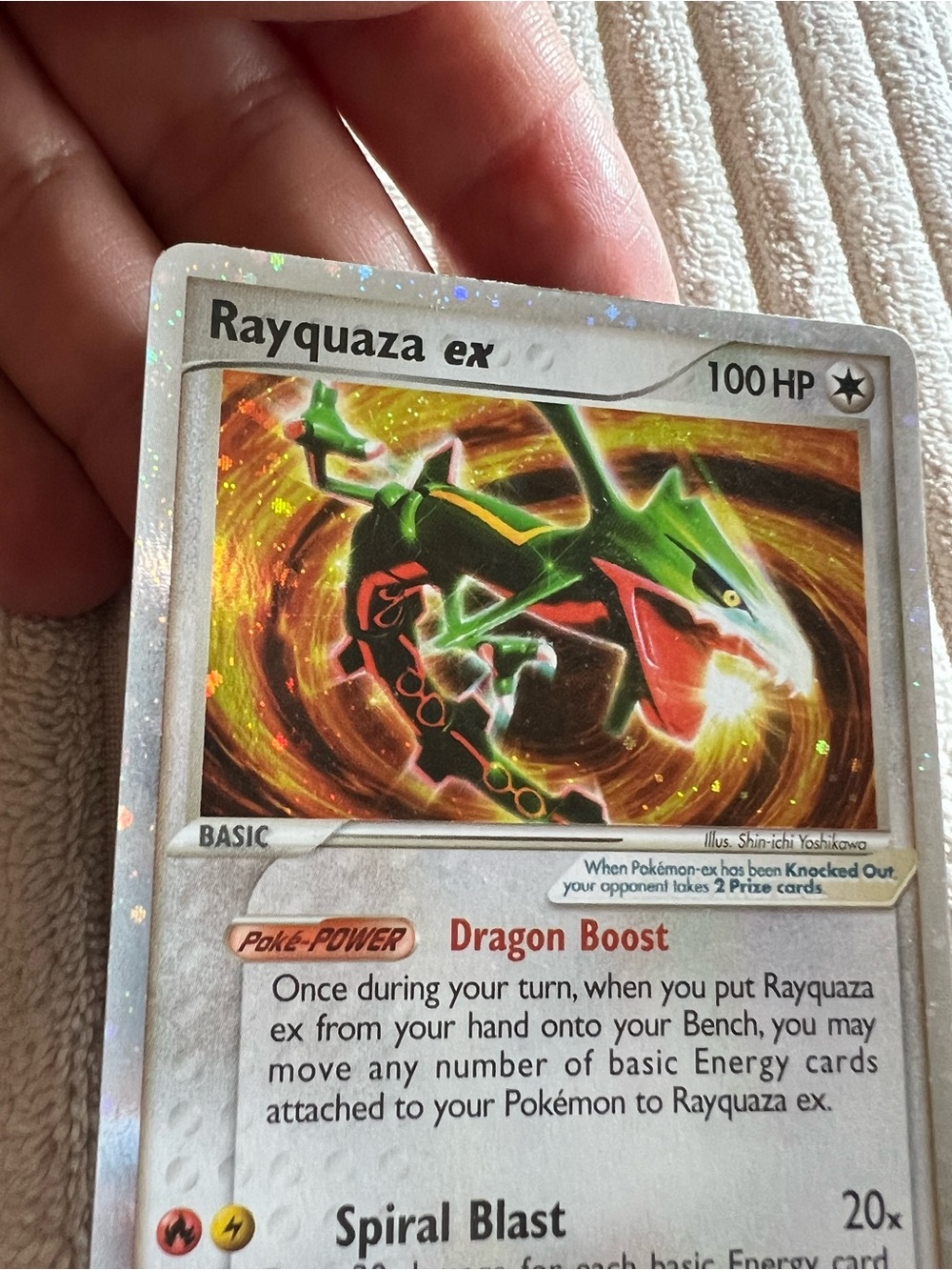 2005 RARE Rayquaza Ex Holo 102/107 Deoxys swirl Pokémon Card